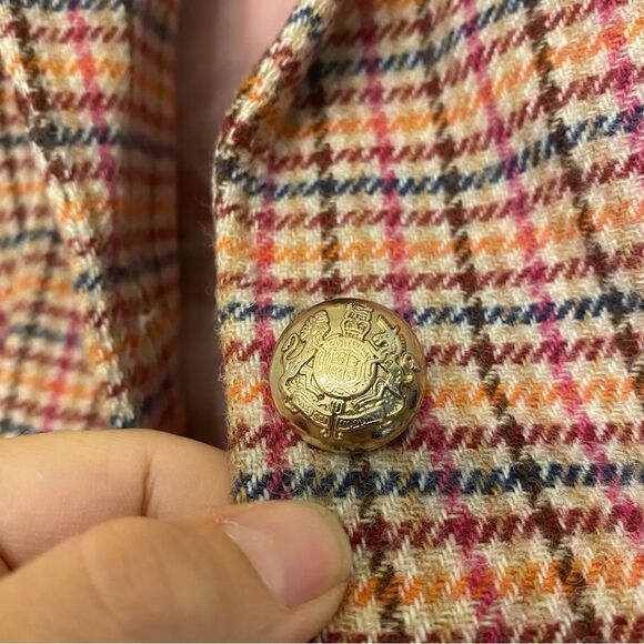 Talbots CLASSIC SHETLAND BLAZER APPLE PLAID gold buttons wool blend 6 - Picture 6 of 11